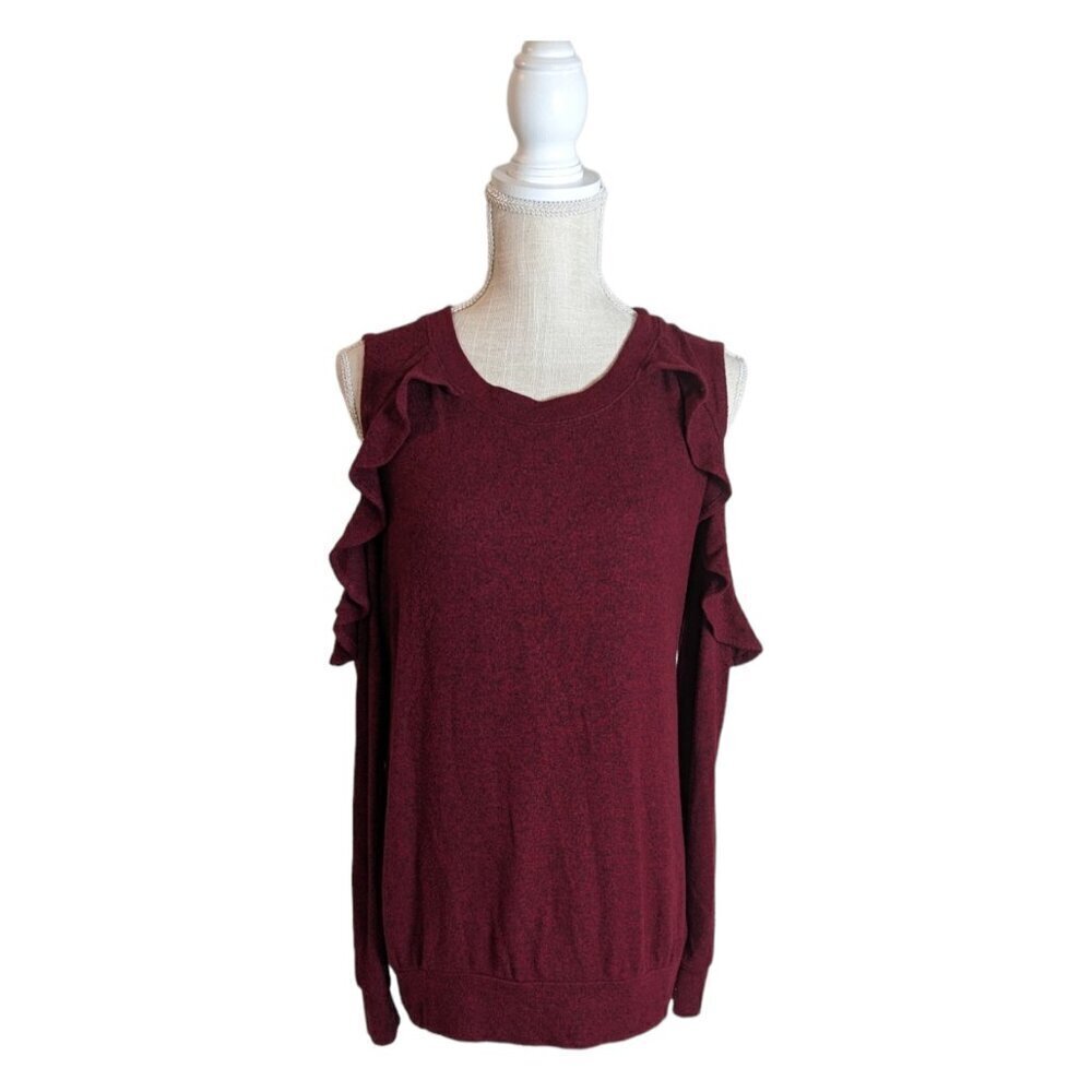 Seven7 Womens Cold Shoulder Sweater Maroon Red Large